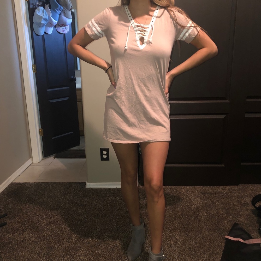 Nude lace up t-shirt dress